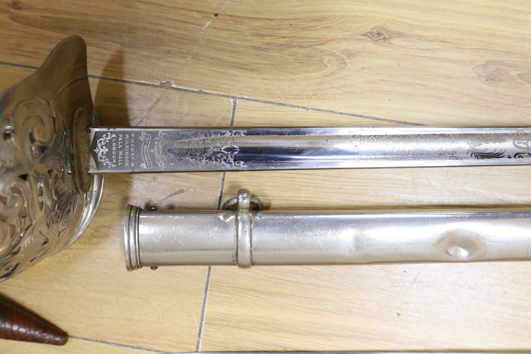 Two George V infantry officer's swords, 100cms long.